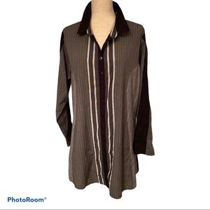 TULIP BRAND TOP TUNIC BLACK GRAY LAGENLOOK DRESS LONG SLEEVE BUTTON UP Size M